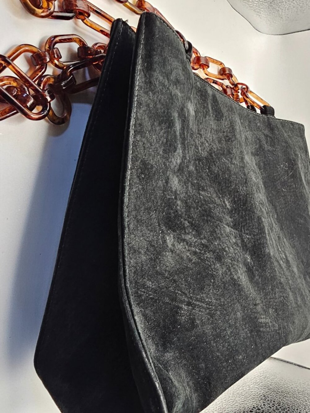 Vintage Chris Candler USA Suede Shoulder Bag, Tortoiseshell Chain Strap, 80s/90s - Picture 7 of 11